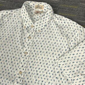 Faherty The Breeze Shirt Mens XL Linen Blend White Feather Print Button Down